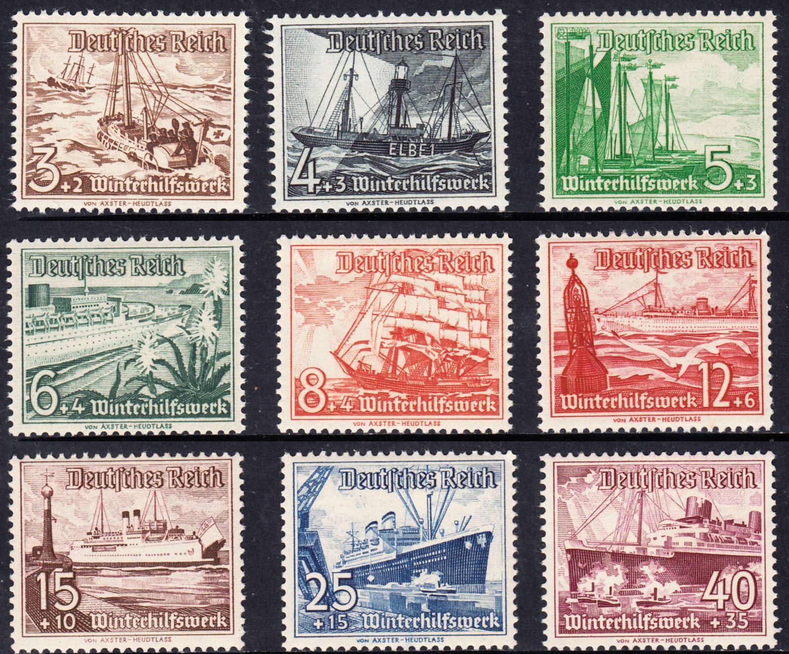 1937 GERMANY REICH SAILING SHIPS (YVERT# 594-602) MNH VF