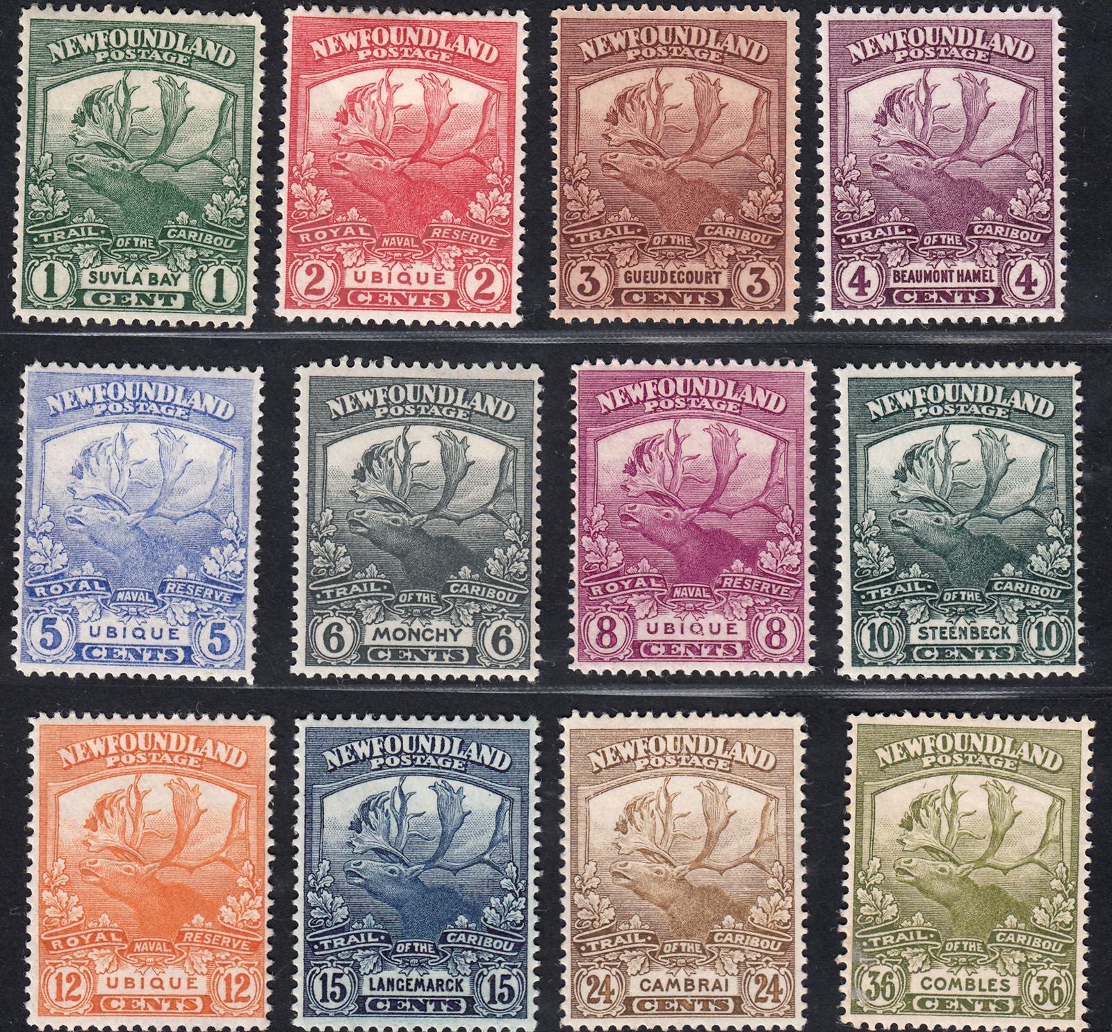 1919 NEWFOUNDLAND KGV CARIBOU SET (SG#130-141) MH VF