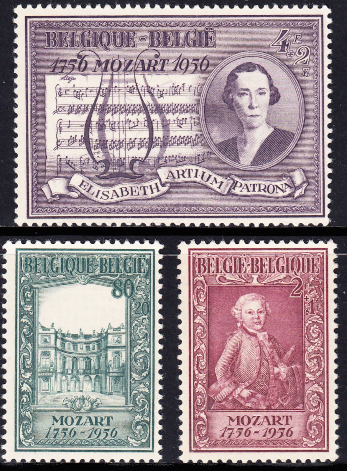 1956 BELGIUM MOZART MUSIC (YVERT# 987-989) MNH VF