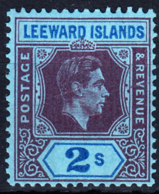 1938-51 LEEWARD ISLANDS KGVI 2/- REDDISH PURPLE & BLUE/BLUE (SG#111) MH VF