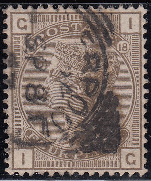 1882 GREAT BRITAIN QV 4d GREY BROWN PLATE 18 (SG # 160) USED VF LIVERPOOL CDS