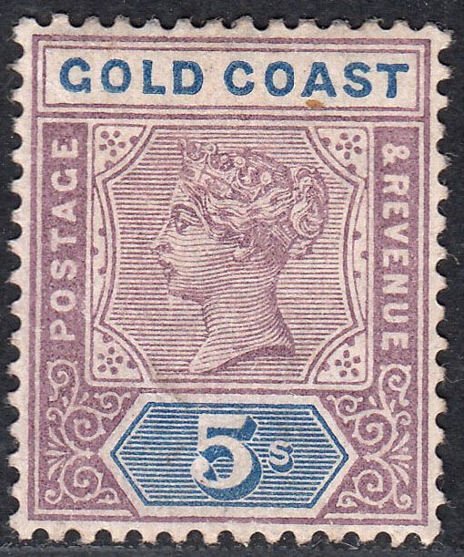 1889-94 GOLD COAST QV 5/- DULL MAUVE & BLUE (SG# 22) MH VF