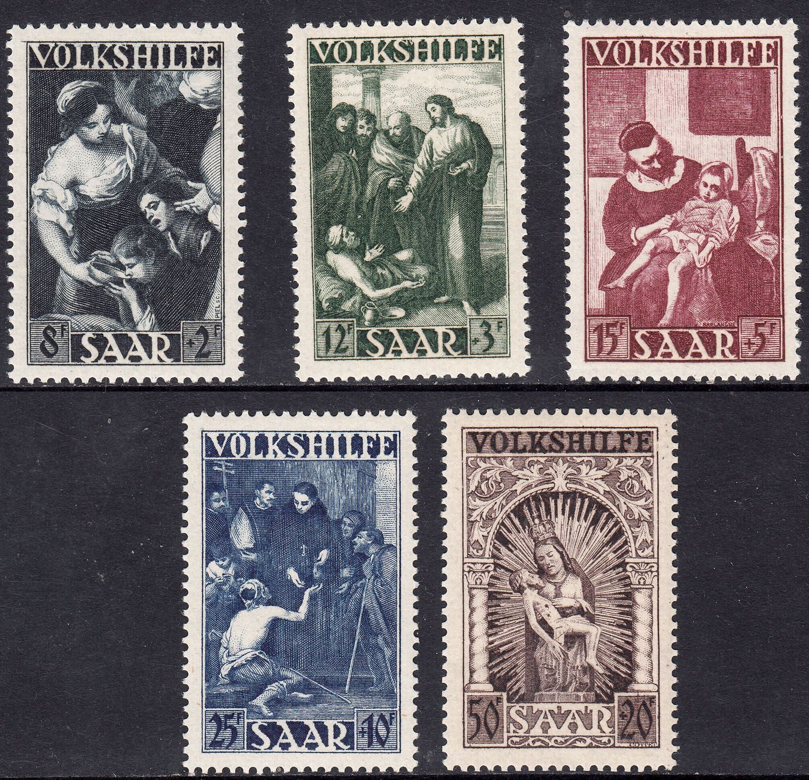 1949 SAAR GERMANY NATIONAL RELIEF FUND SET (SG# 281-285) MNH VF