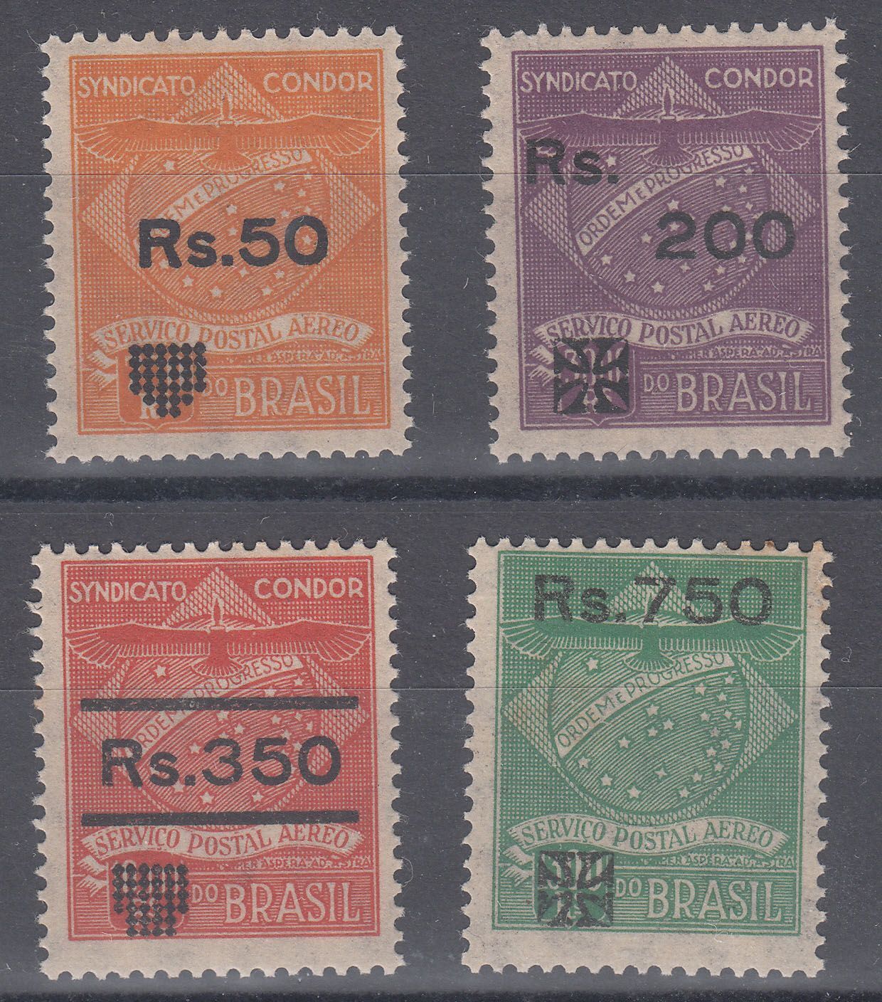 1930 BRAZIL AIRMAIL CONDOR SURCHARGED (YVERT# 21-24) MNH VF