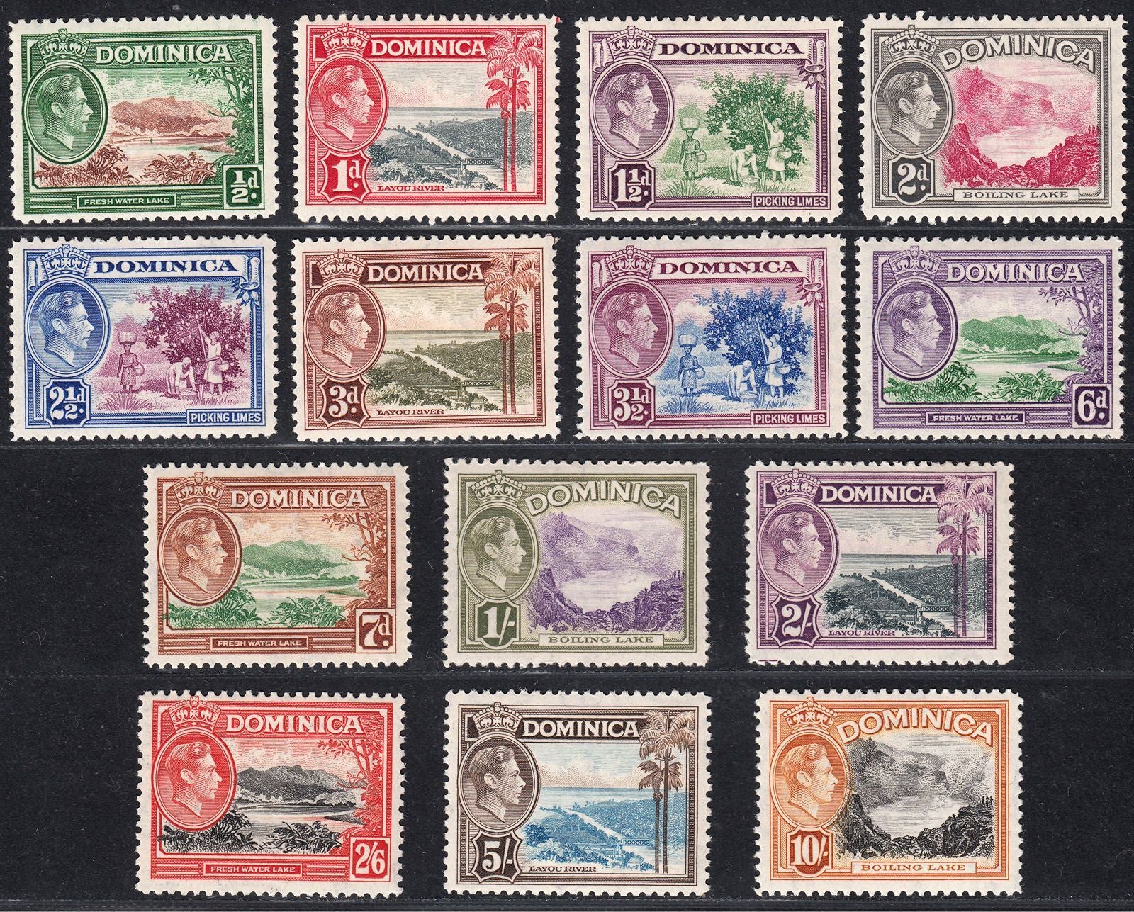 1938-47 DOMINICA KGVI DEFINITIVES (SG#99-108a) MH VF