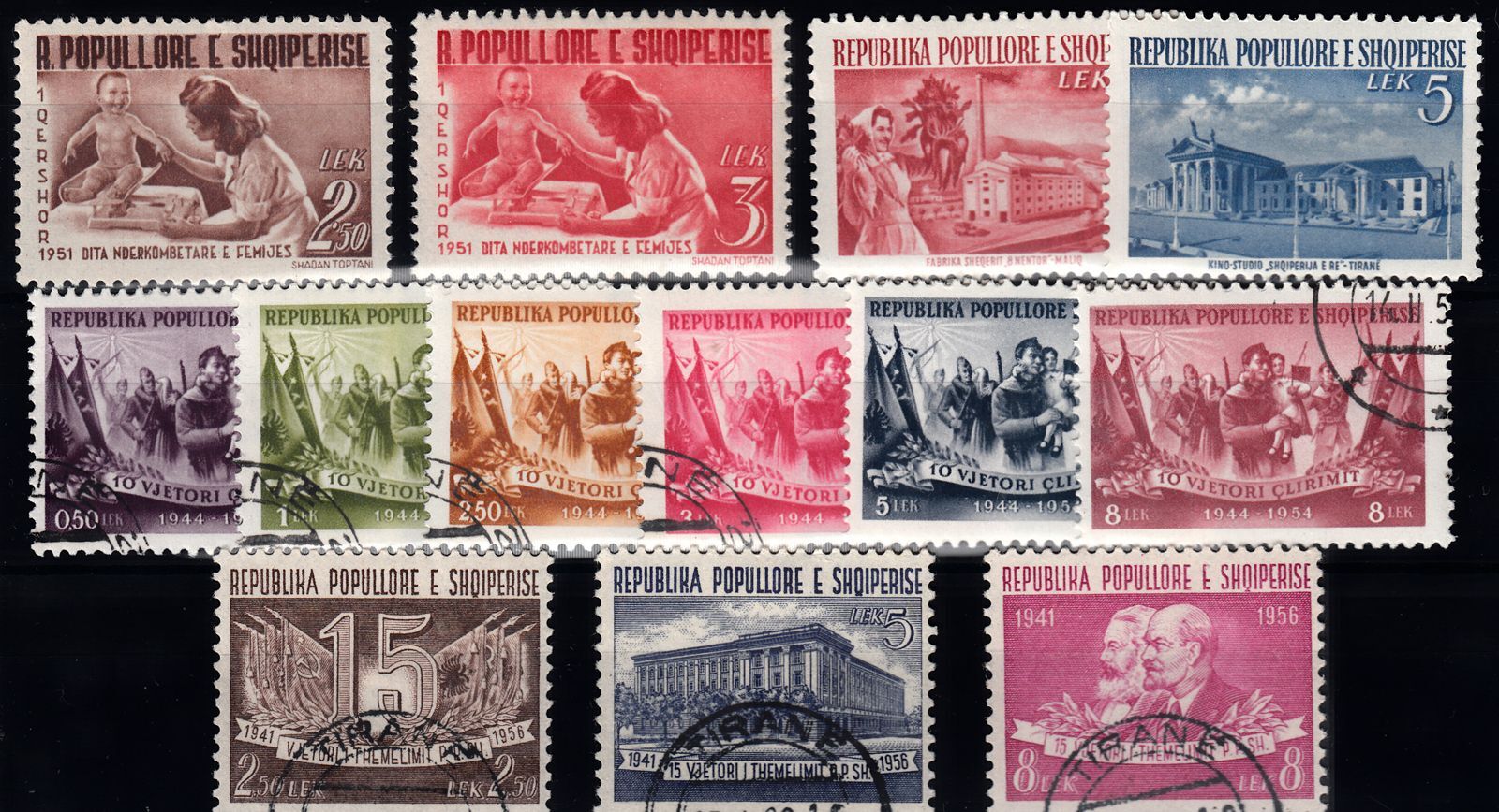 1951-57 ALBANIA 13 VALUES MNH, MH & CTO
