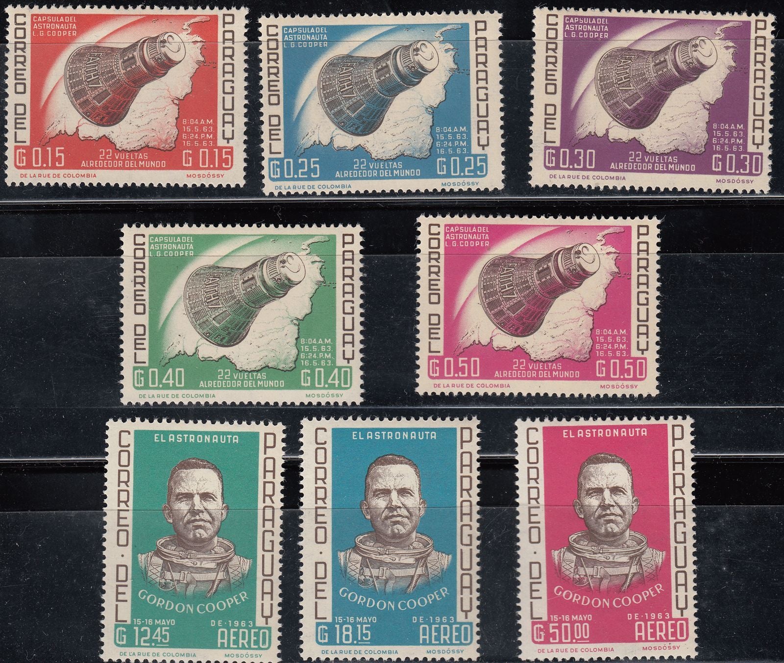1963 PARAGUAY SPACE/ ASTRONAUT/ GORDON COOPER/MERCURY PERF (SC#775-782) MNH VF
