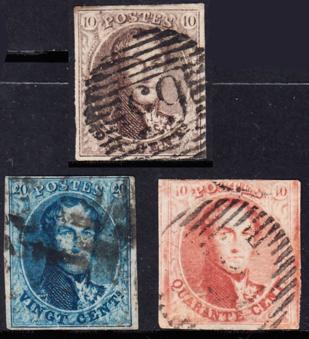 1858-62 BELGIUM KING LEOPOLD I (YVERT# 10-12) USED FINE