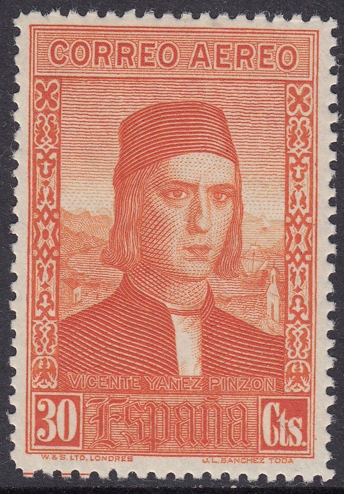 1930 SPAIN CHRISTOPHER COLUMBUS AIR POST COLOR CHANGE (ED.553cc) MH VF