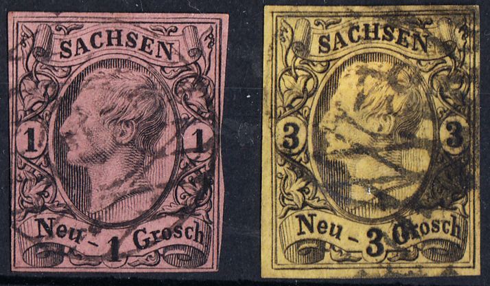 1855-60 GERMANY SAXONY KING JOHN I (YVERT# 8 & 10) USED VF