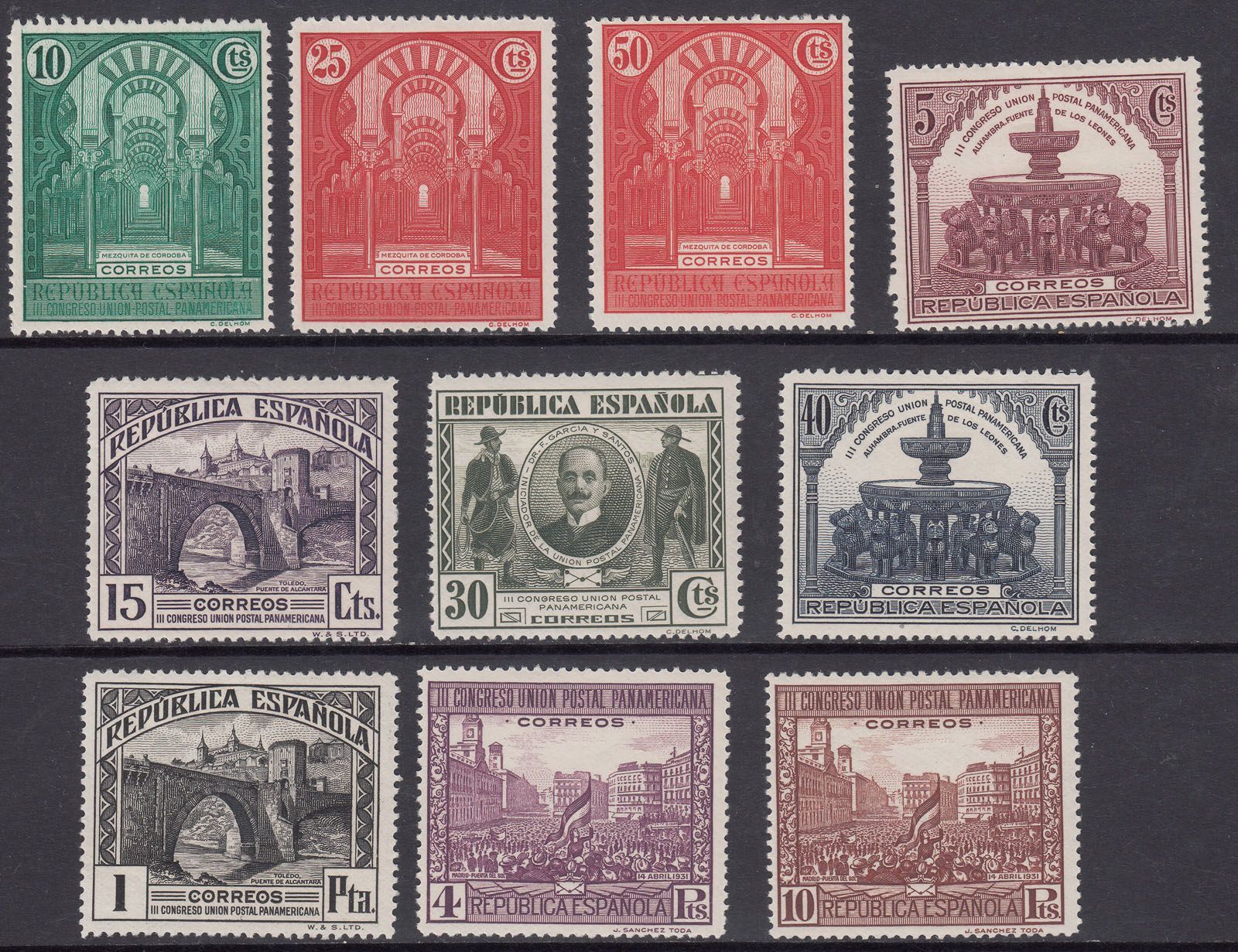1931 SPAIN PAN AMERICAN POSTAL UNION CONGRESS (ED.604-613) MH VF