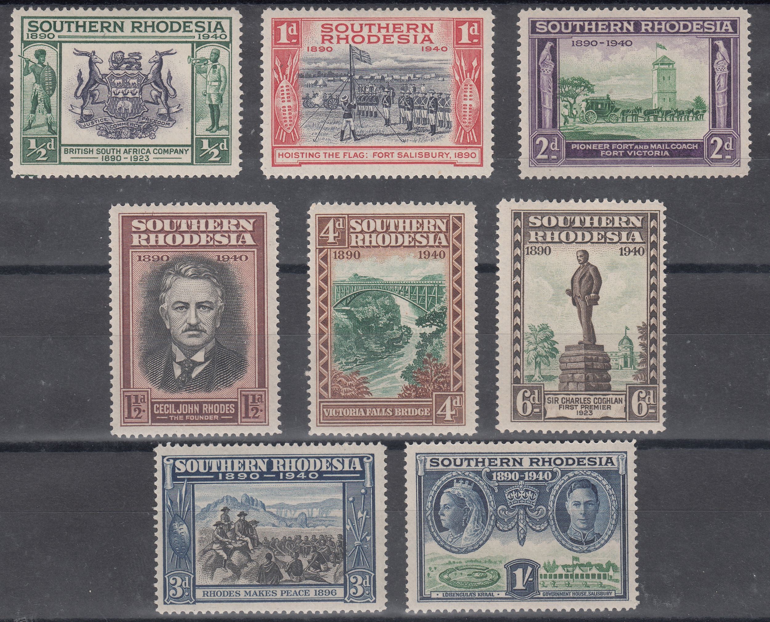 1940 SOUTHERN RHODESIA KGVI GOLDEN JUBILEE (SG#53-60) MNH/MH