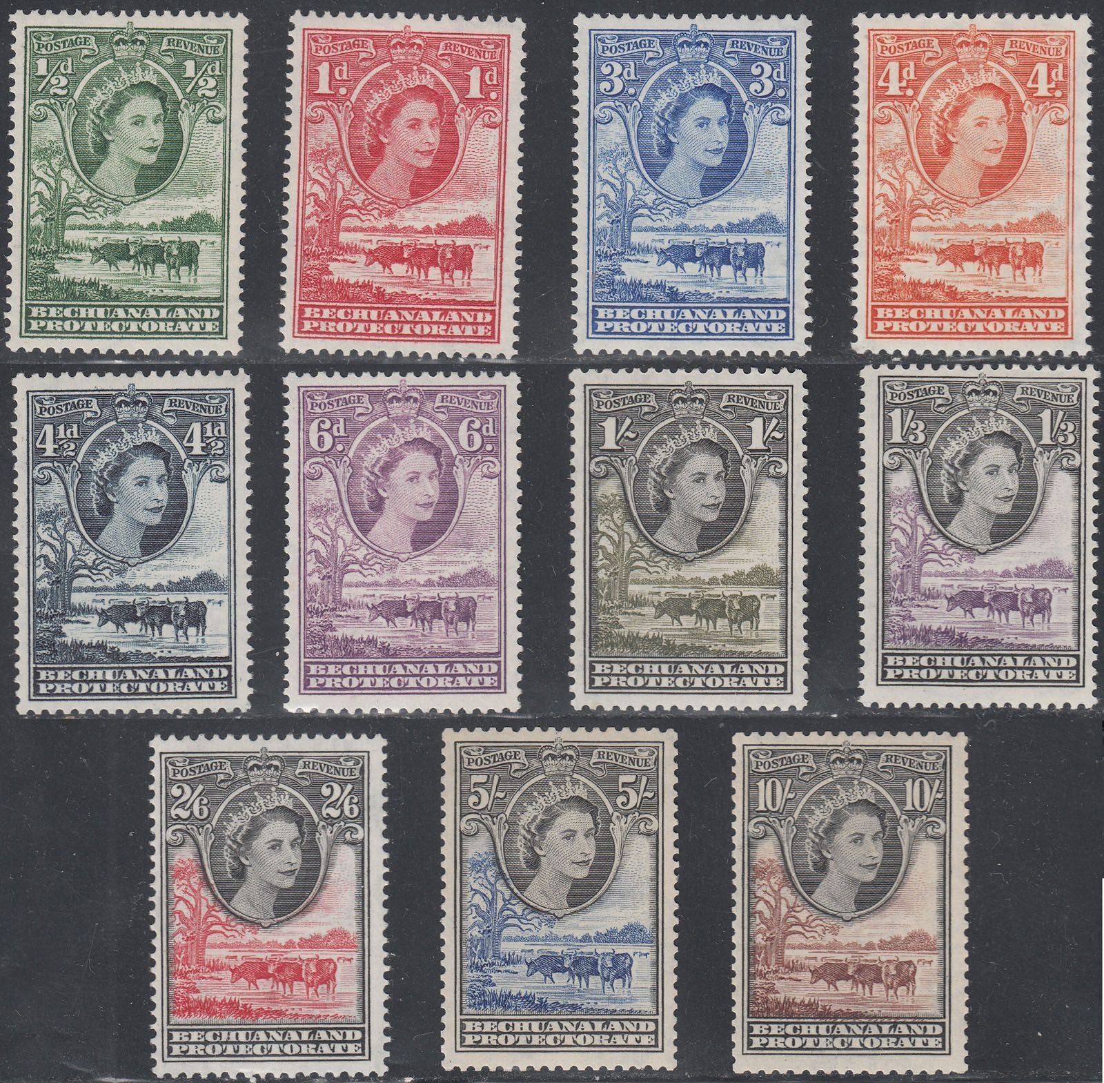 1955 BECHUANALAND QEII DEFINITIVES (SG# 143-153) MLH VF
