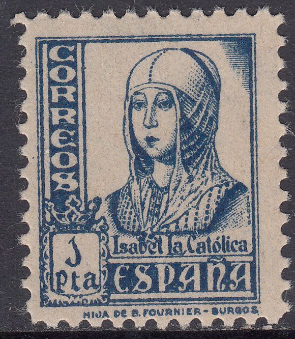 1937 SPAIN ISABEL 1PTA BLUE (ED.828) MNH VF
