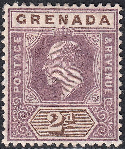 1905 GRENADA KEVII 2d PURPLE & BROWN (SG#69) MH VF