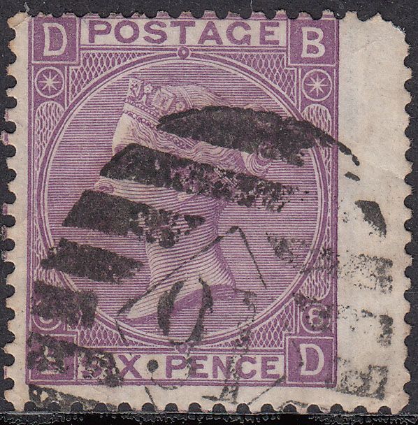 1869 GREAT BRITAIN QV 6d MAUVE RIGHT BORDER PLATE 8 NO HYPHEN (SG# 109) USED VF