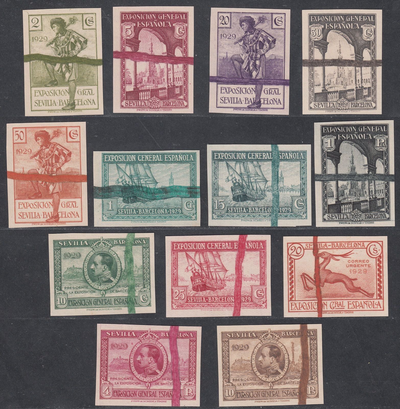 1929 SPAIN SEVILLE & BARCELONA EXPO PROOFS (ED.434PR-447PR) MNG