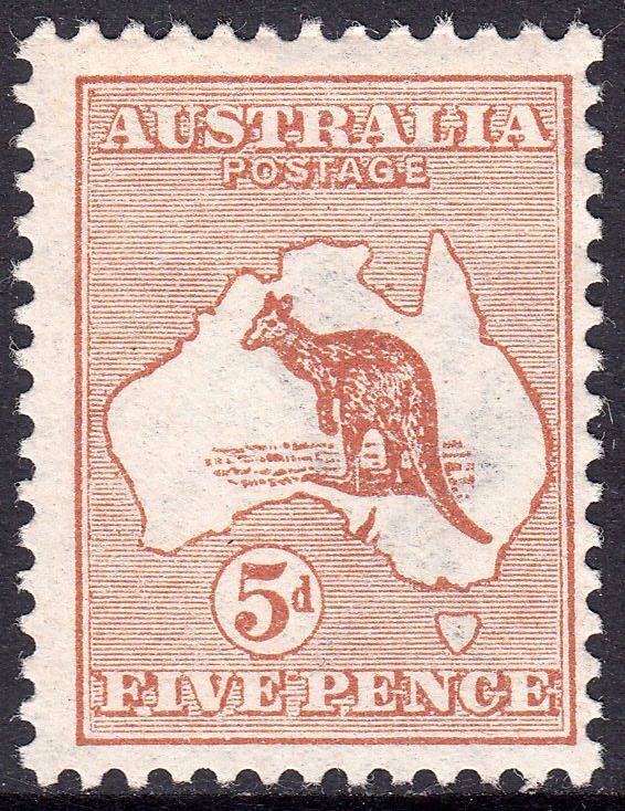 1913 AUSTRALIA KANGAROO 5d CHESTNUT (SG#8) MH VF