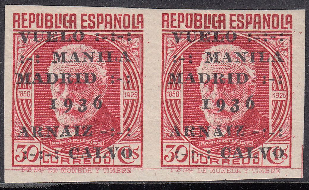 1936 SPAIN MANILA-MADRID AIR FLIGHT IMPERF PAIR (ED.741s) MNH F-VF