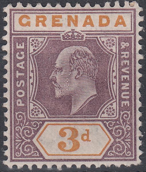 1902 GRENADA KEVII 3d DULL PURPLE & ORANGE (SG# 61) MH VF