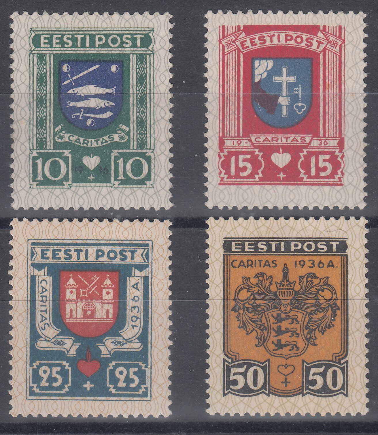 1936 ESTONIA COAT OF ARMS (YVERT# 132-135) MH/MNG