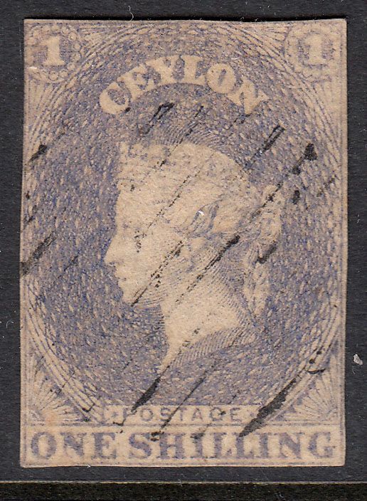 1857-59 CEYLON QV 1/- SLATE VIOLET (SG# 10) USED FINE