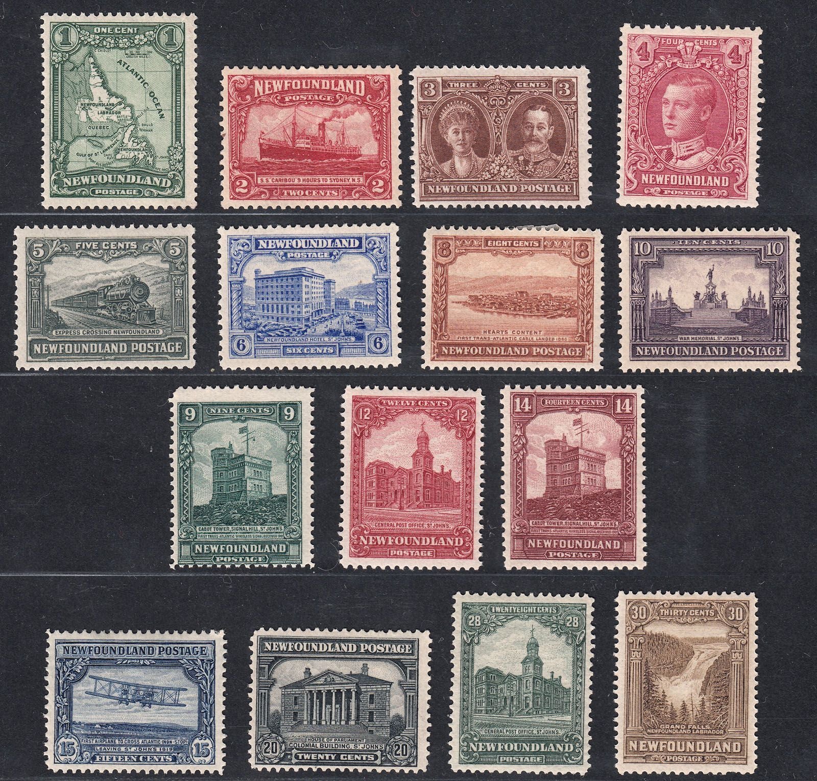 1928-29 NEWFOUNDLAND KGV PUBLICITY ISSUE (SG#164-178) MH VF