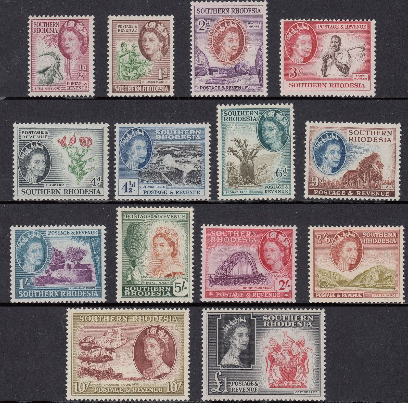 1953 SOUTHERN RHODESIA QEII DEFINITIVES (SG# 78-91) MLH/MNH VF