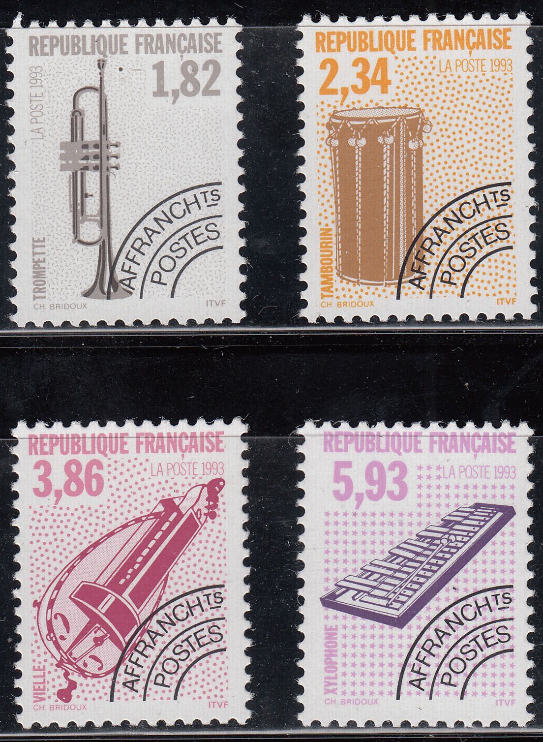 1993 FRANCE MUSICAL INSTRUMENTS (YVERT# 228-231) MNH VF