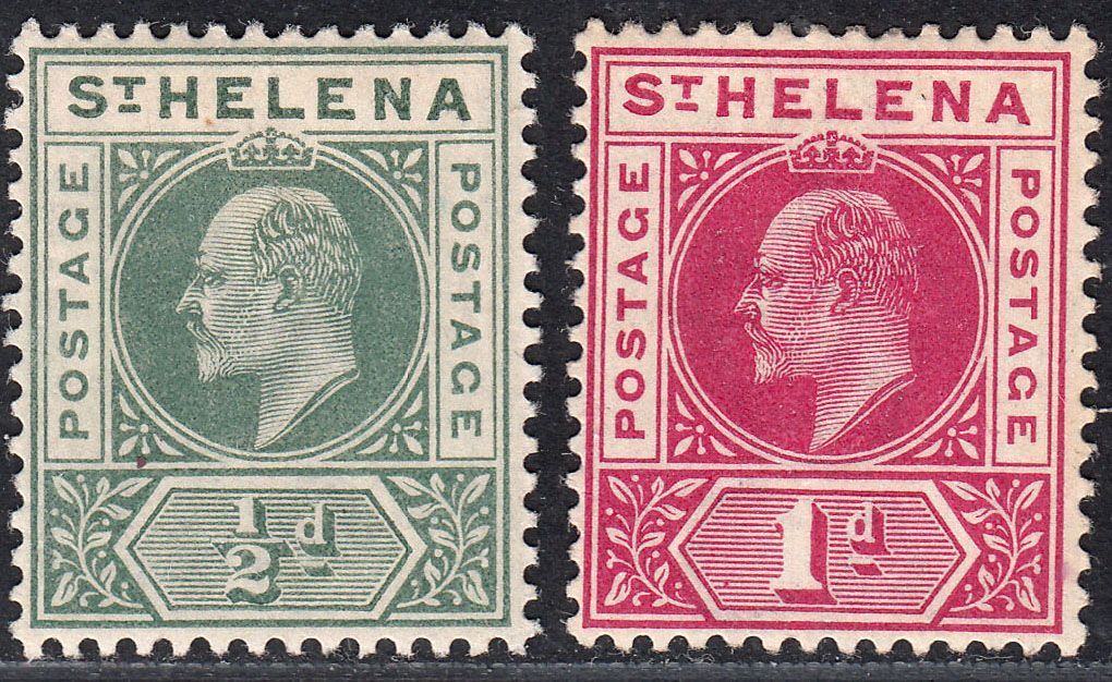 1902 ST. HELENA KEVII ½ d & 1d GREEN & CARMINE (SG# 53-54) MH VF