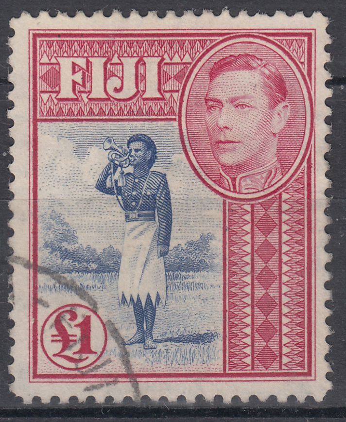 1950 FIJI KGVI £1 POLICE BUGLER (SG# 266b) USED VF