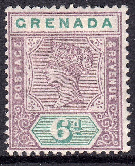 1895-99 GRENADA QV 6d MAUVE & GREEN (SG#53) MH VF