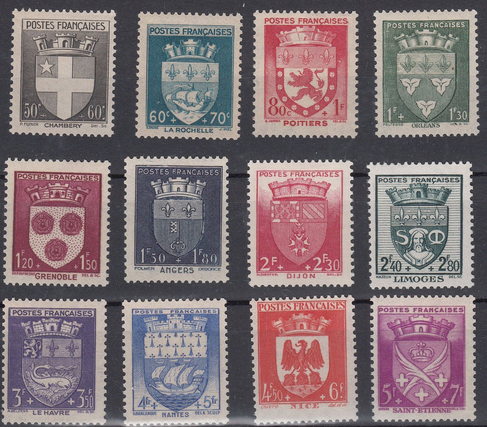 1942 FRANCE CITY COAT OF ARMS (YVERT #553-564) MNH VF