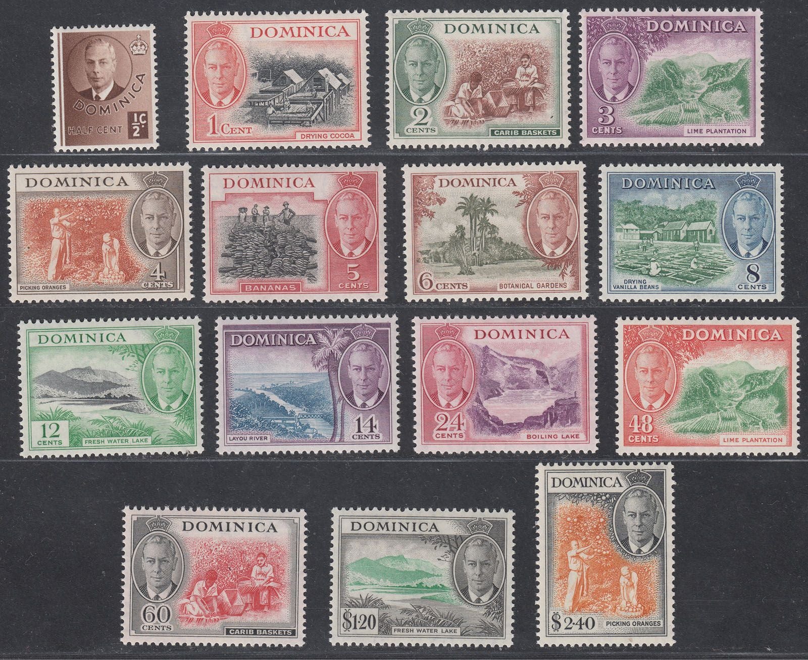 1951 DOMINICA KGVI DEFINITIVES (SG#120-134) MLH VF