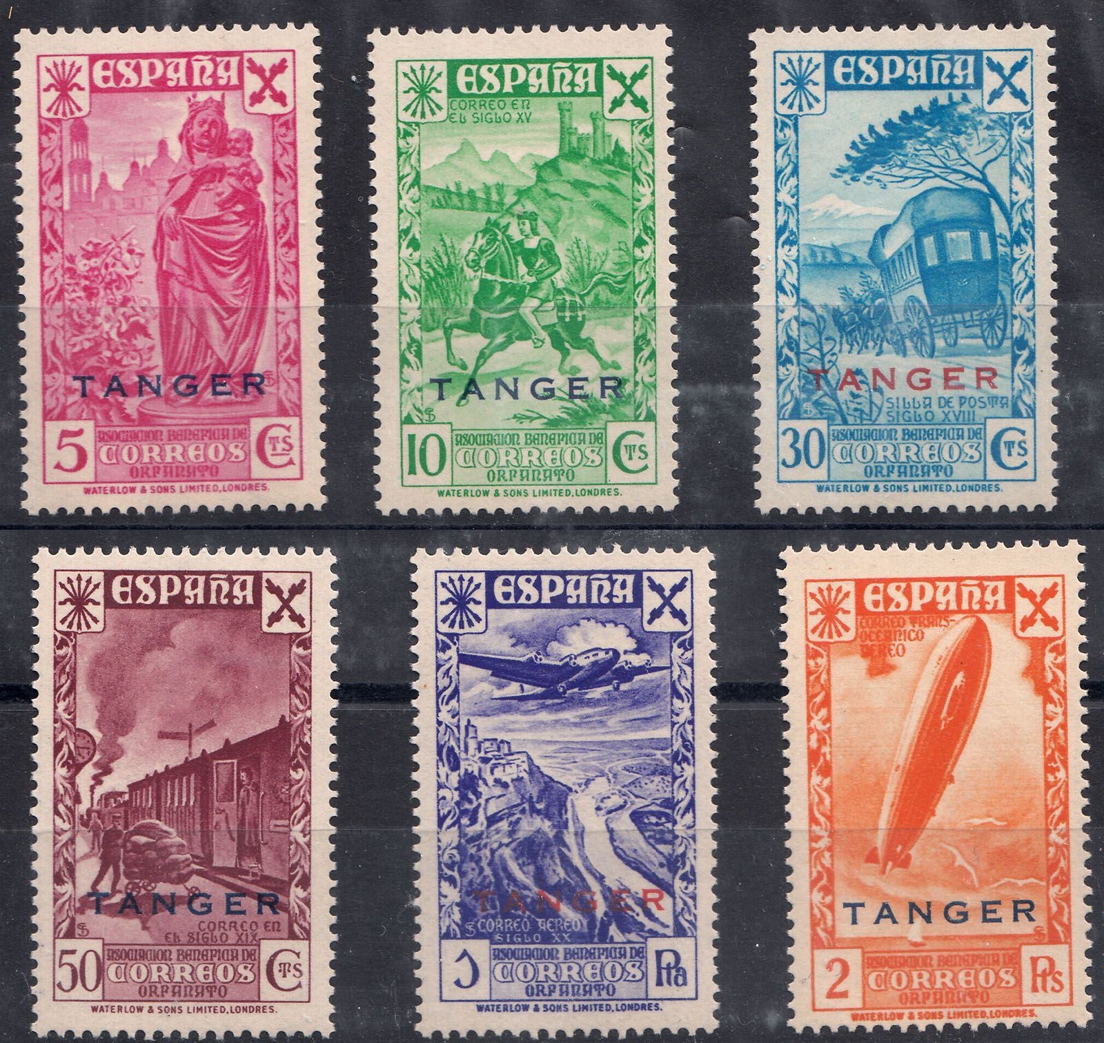 1943 SPANISH TANGIER ORPHANS CHARITY POSTAL HISTORY (ED.17-22) MNH VF
