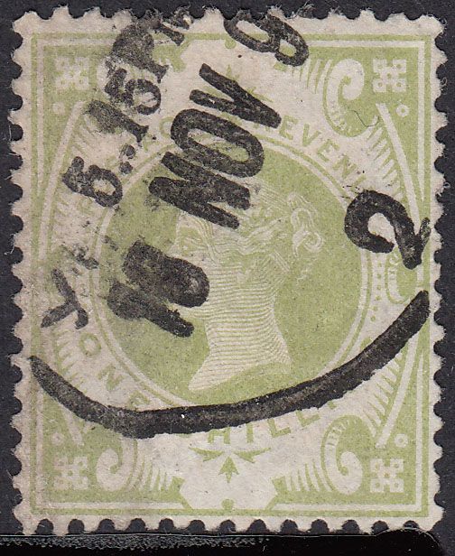 1887-92 GREAT BRITAIN QV JUBILEE 1/- DULL GREEN (SG # 211) VF