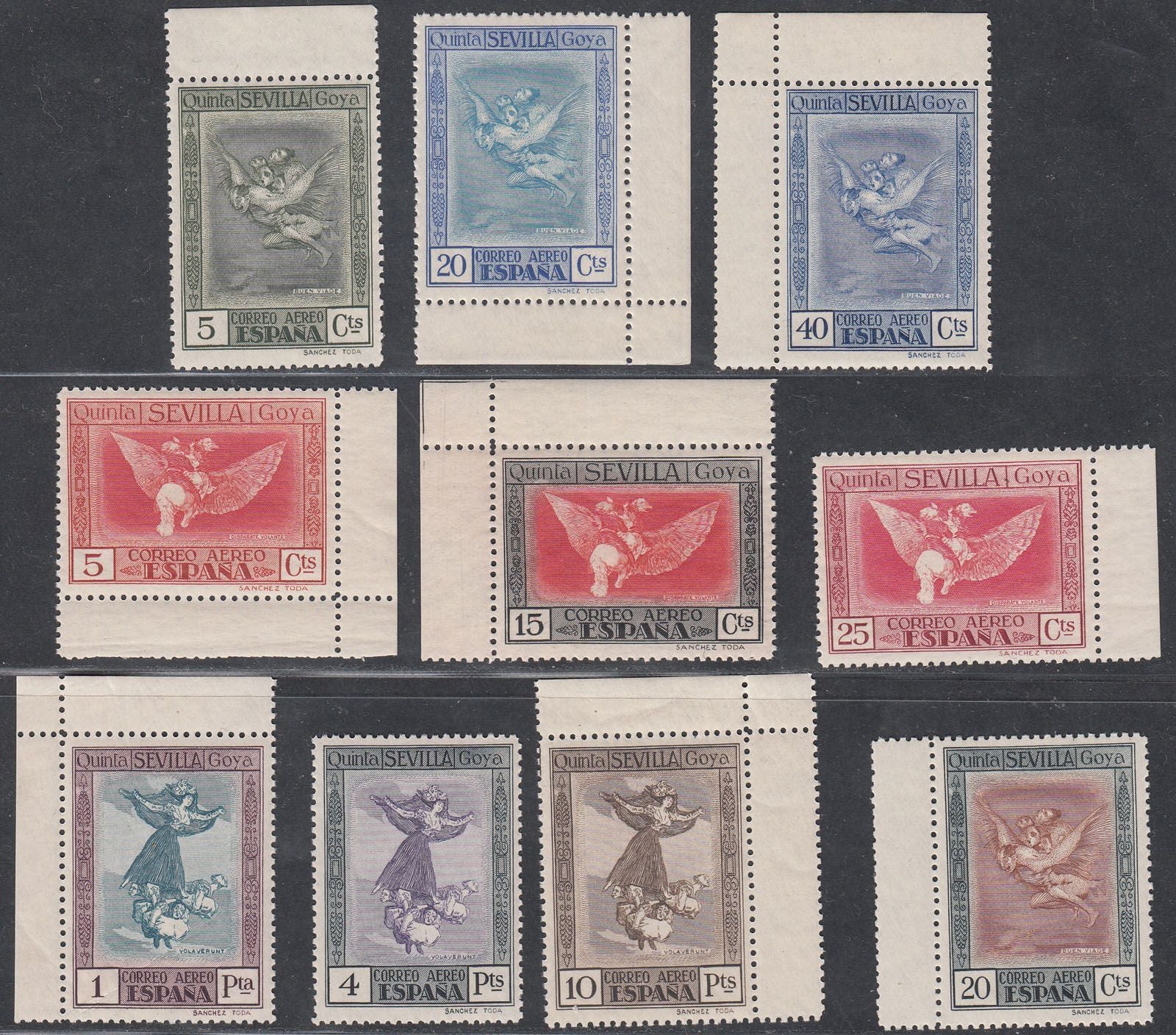 1930 SPAIN GOYA AIR POST COLOR CHANGE (ED.517cc-530cc) MNH VF