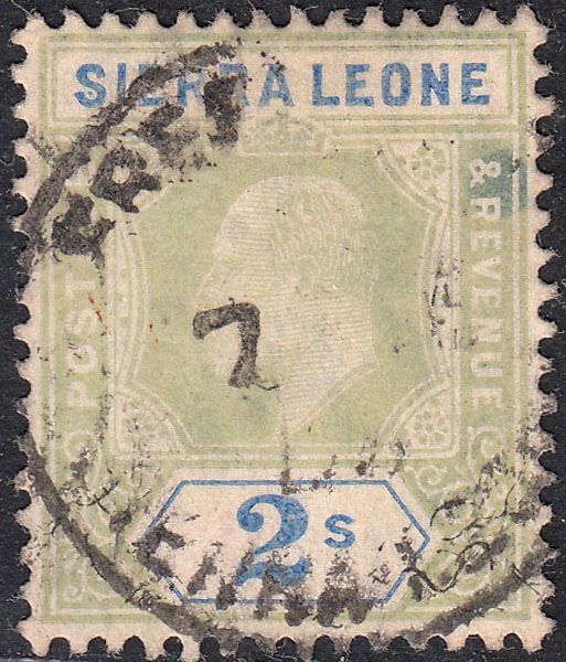 1905 SIERRA LEONE KEVII 2/- GREEN & ULTRAMARINE (SG # 96) VF USED