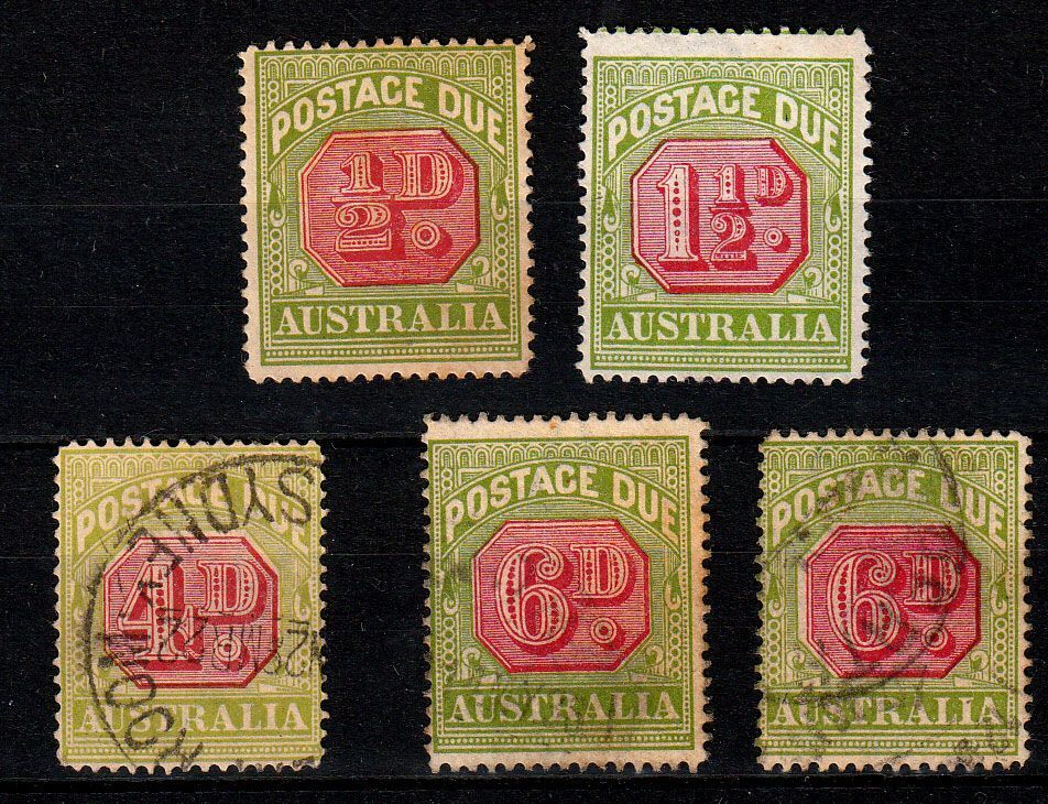 AUSTRALIA POSTAGE DUE 5 VALUES MINT & USED