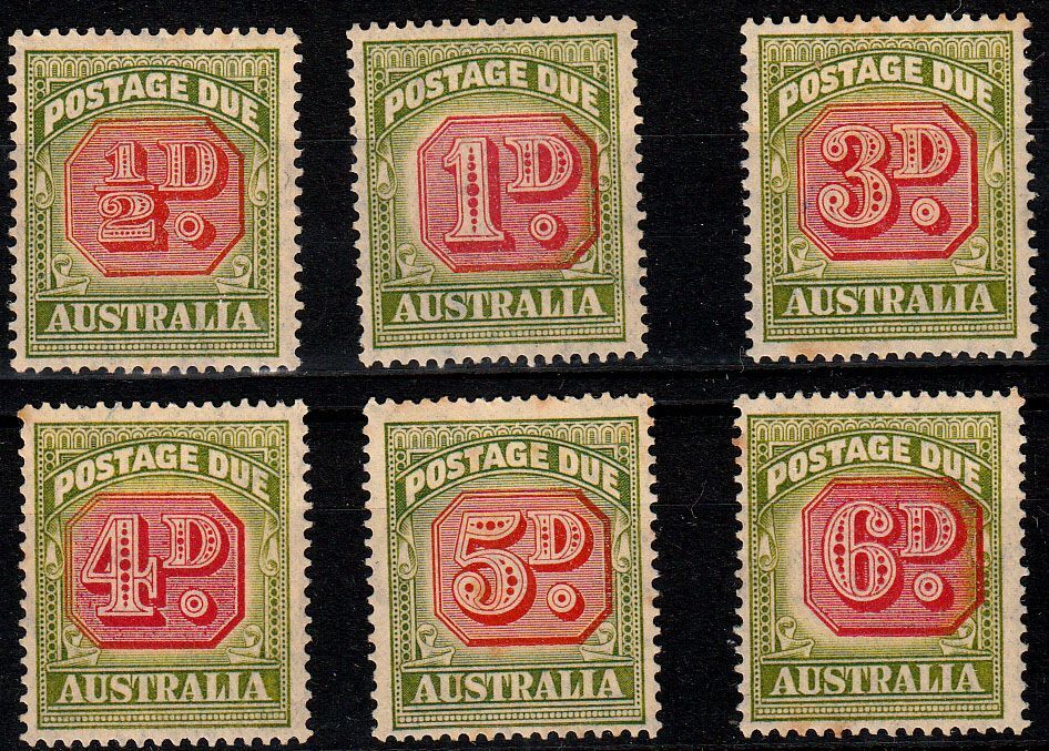 1946-57 AUSTRALIA POSTAGE DUE 6 VALUES MH