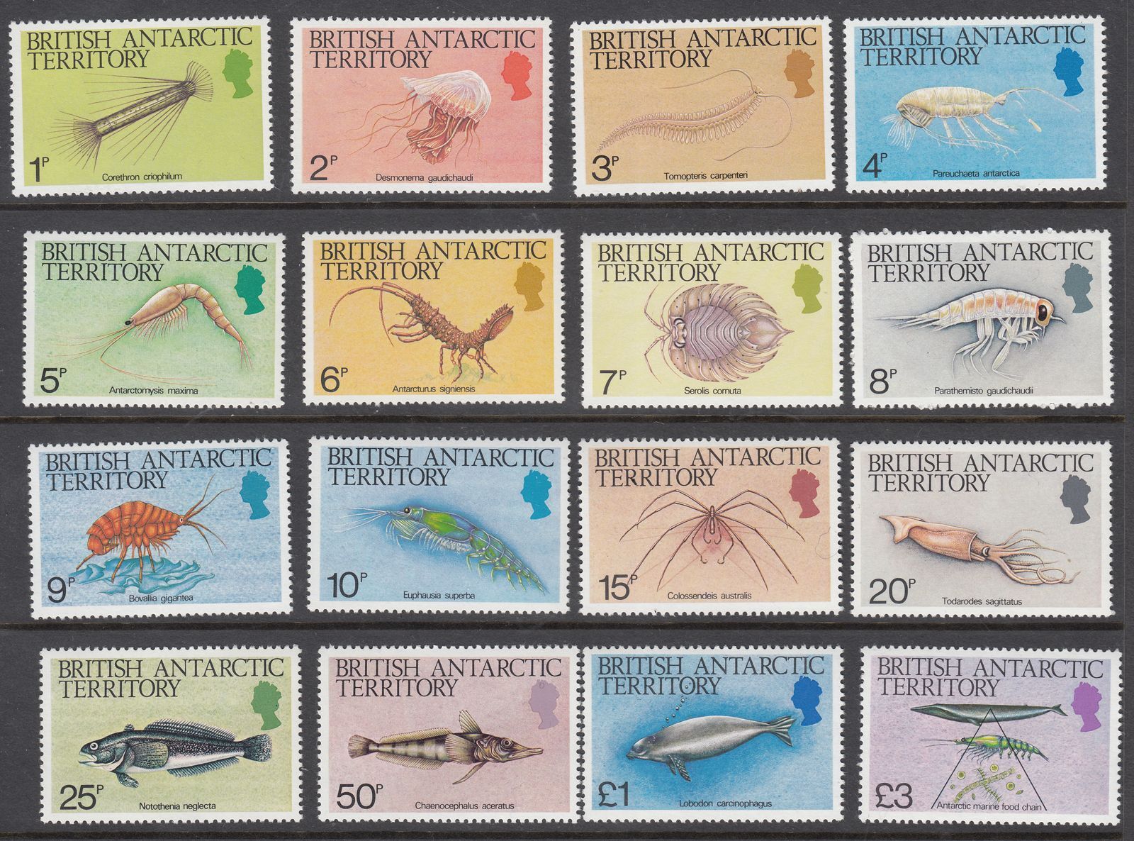 1984 BRITISH ANTARCTIC TERRITORY SEA LIFE (SG# 123-138) MNH VF