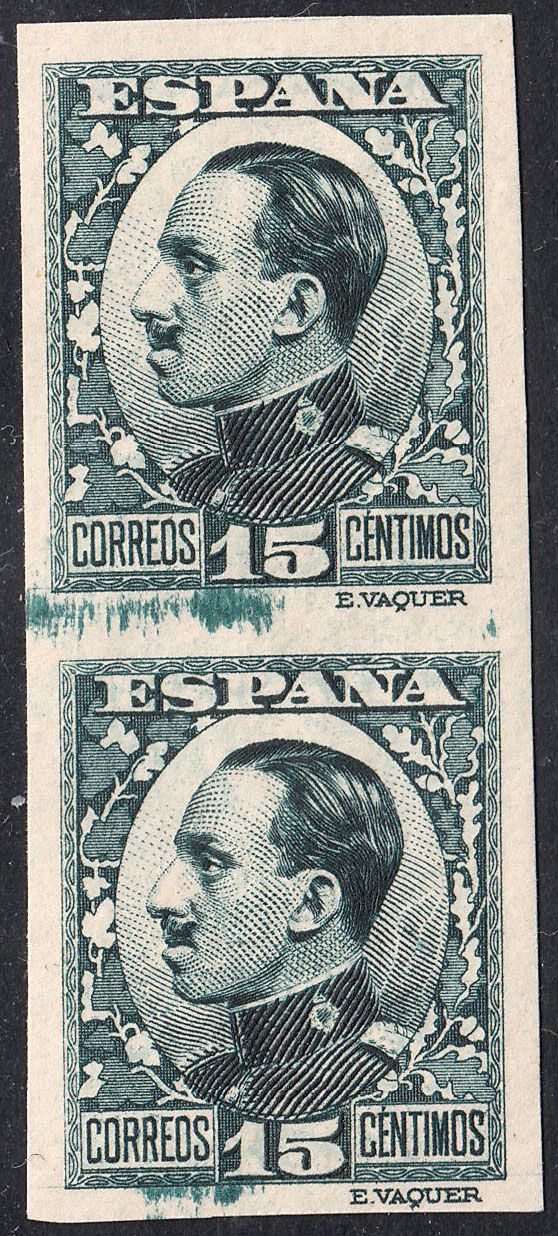 1930 SPAIN ALFONSO XIII VAQUER IMPERF VERTICAL PAIR (ED.493s) MH VF