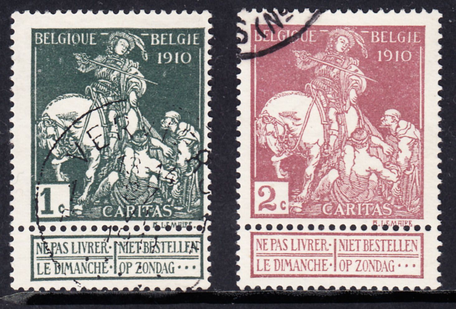 1910 BELGIUM CARITAS (YVERT# 88-89) USED VF