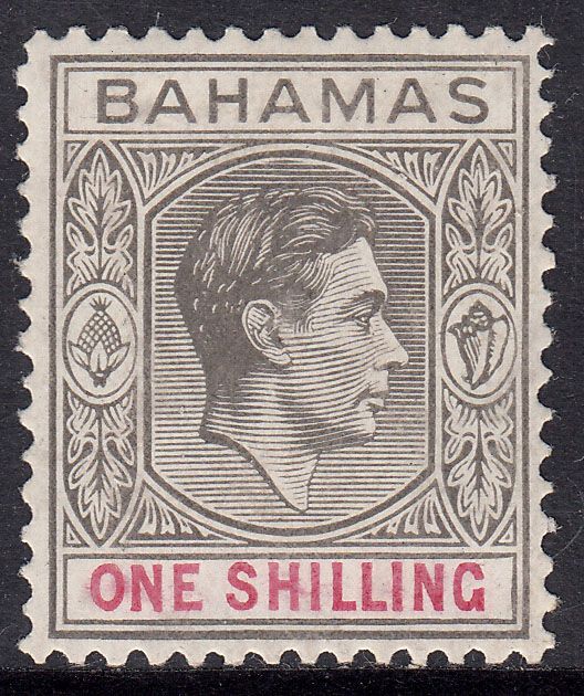 1938-52 BAHAMAS KGVI 1/- GREY BLACK & CARMINE (SG#155) MH
