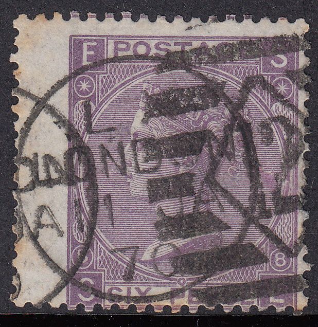1869 GREAT BRITAIN QV 6d MAUVE LEFT BORDER PLATE 8 NO HYPHEN (SG# 109) USED VF