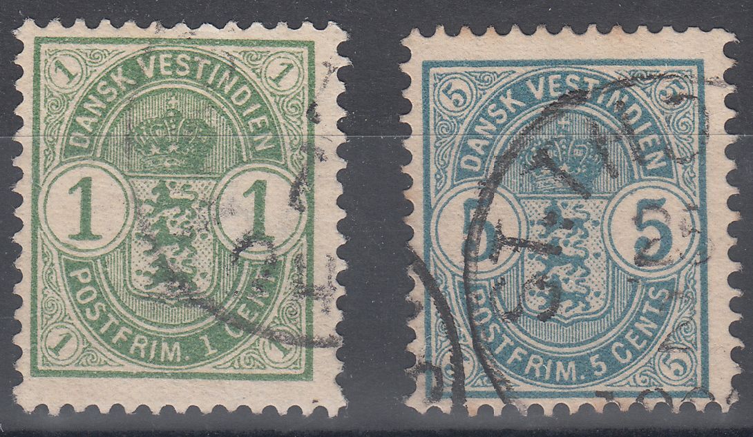 1900 DANISH WEST INDIES ARMS (YVERT# 16 & 18) USED VF