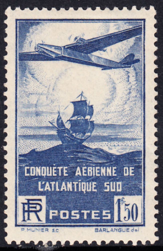 1936 FRANCE AIRPLANE & GALEON AIRPOST (YVERT# 320) MH