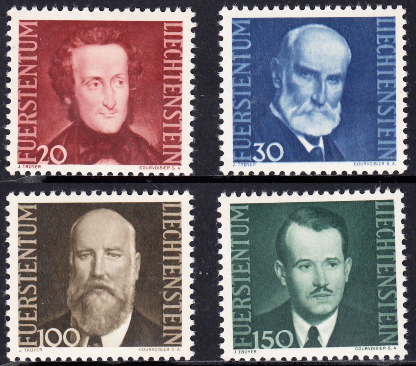 1943 LIECHTENSTEIN PRINCE JOHAN II (YVERT# 189-192) MLH VF