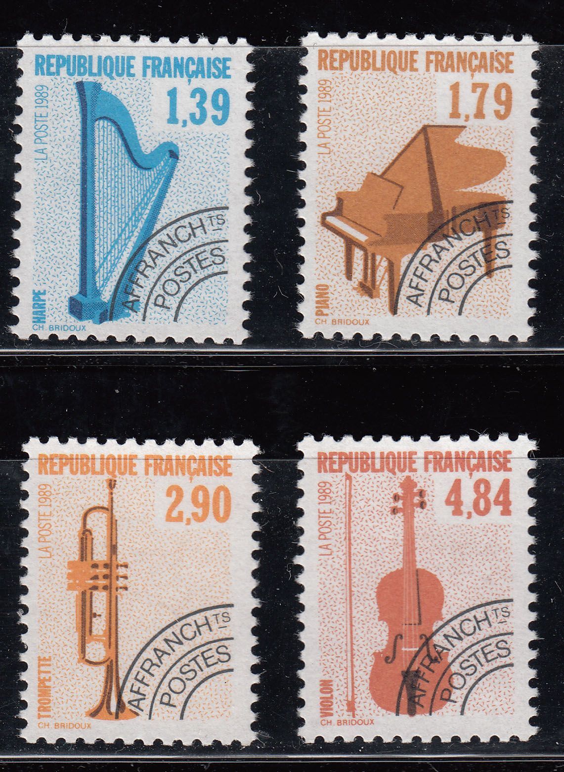 1989 FRANCE MUSICAL INSTRUMENTS (YVERT# 202-205) MNH VF