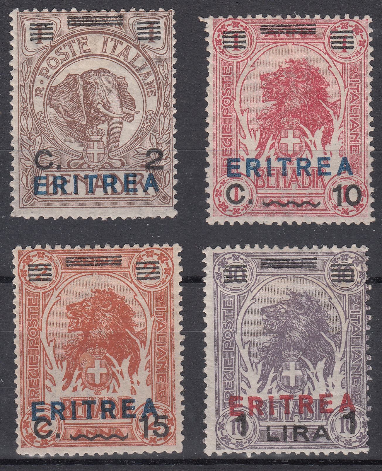1924 ITALIAN ERITREA SURCHARGED (YVERT# 56-58 & 60) MH